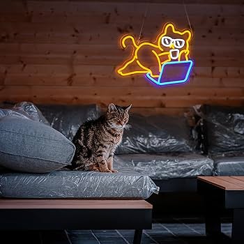 ネオンサイン 月と猫 おしゃれ 店舗 部屋 インテリア 看板 居酒屋 喫茶店 Amazon | プランゾ（Planzo）覗き猫ネオンサイン 猫好き Neko